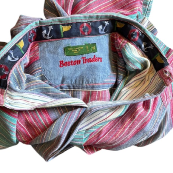 Boston Traders Colorful Striped Short Sleeve Button Down Shirt Size XL Nautical - Picture 4 of 7